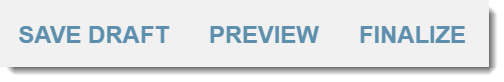 At the top right of the Patient Correspondence builder, three buttons in a row read SAVE DRAFT, PREVIEW, and FINALIZE.