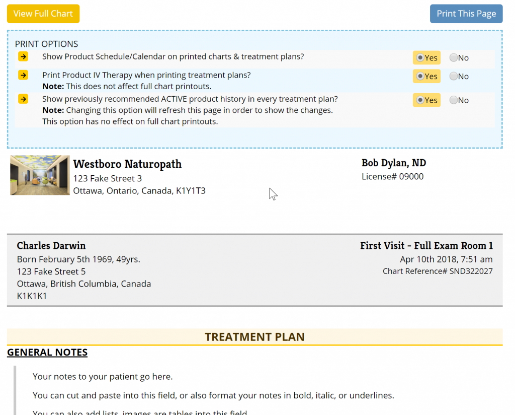 Print View of a Patient Treatment Plan. Click Print This Page to print the plan.