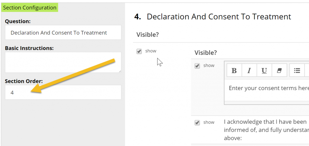 You can change the order of the sections in your SmartForm by changing the order number in the section configuration.