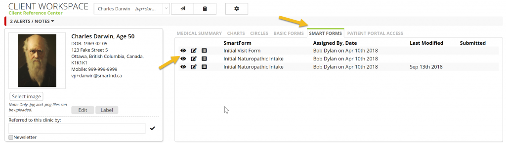 Accessing SmartForm Questionnaires from the Patient / Client Workspace