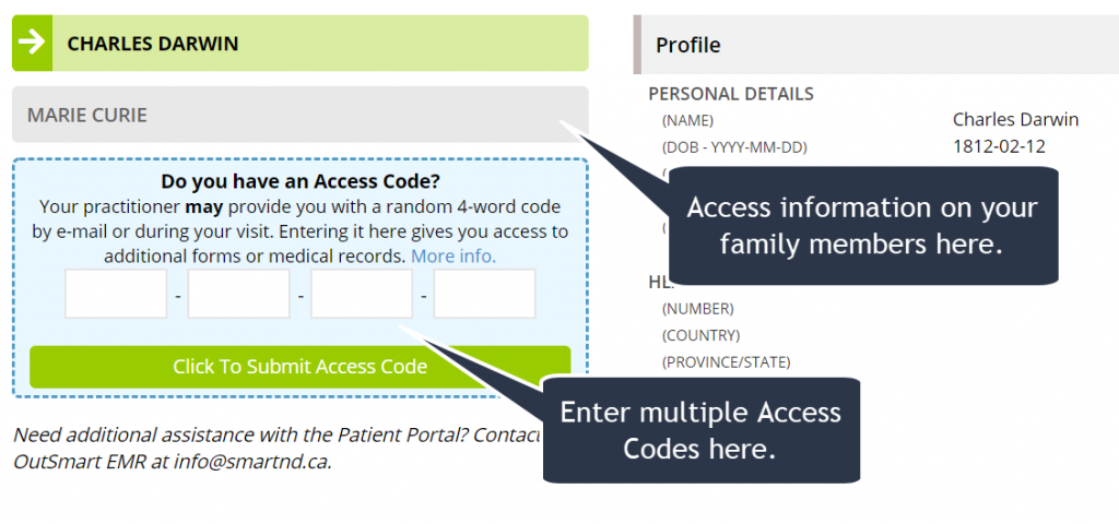 Multiple family members can be added to a single Patient Portal account.